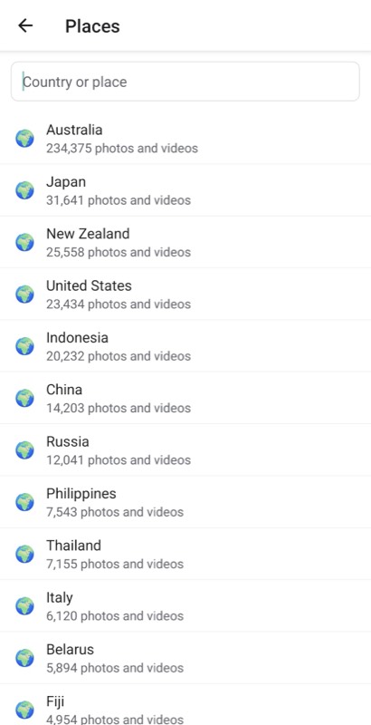 Search of photos by place