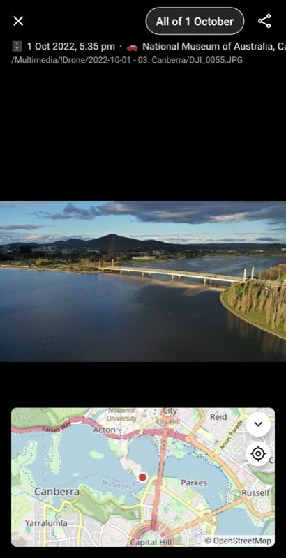 Full screen photo viewer with a small map